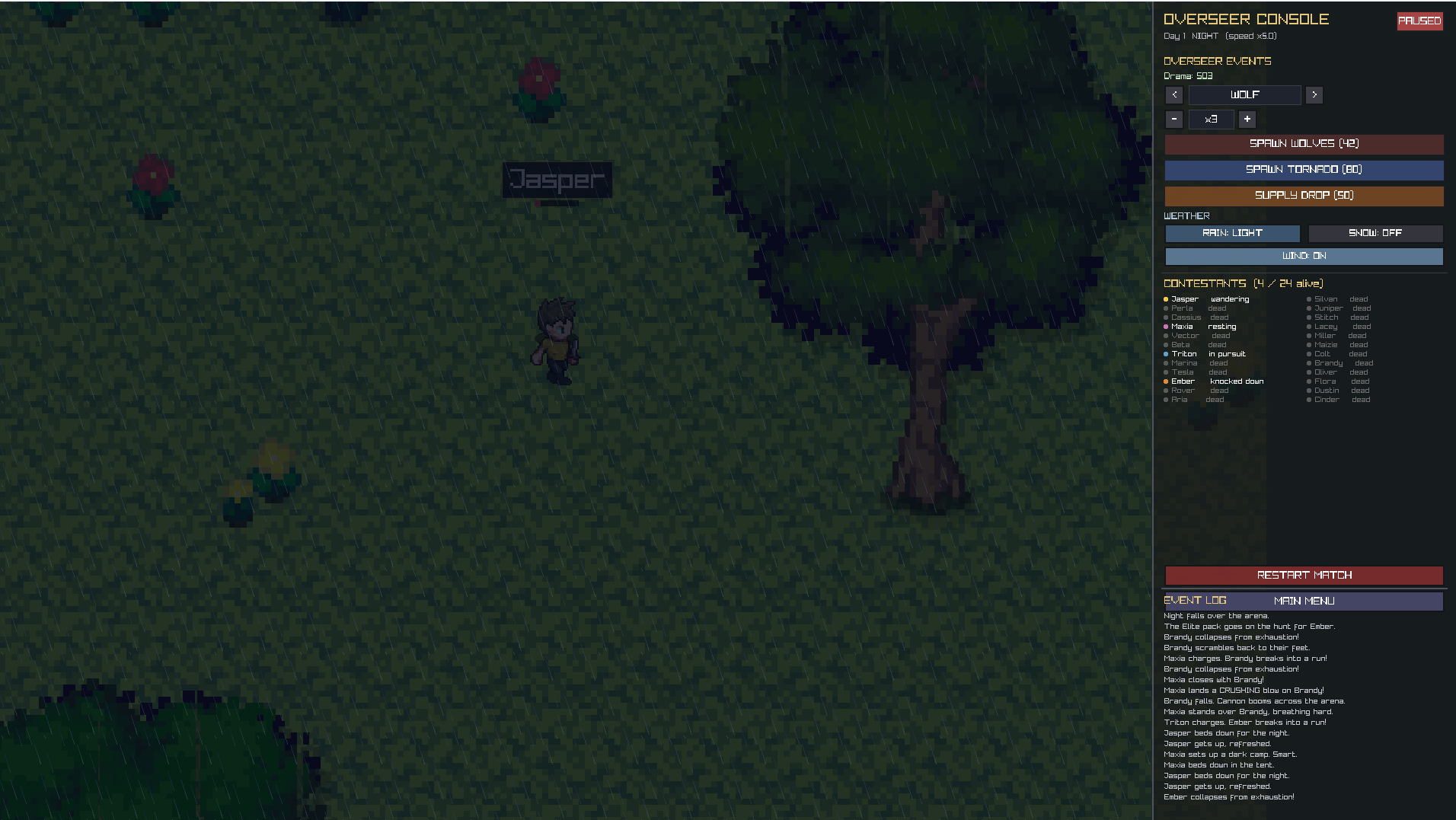 Overseer console with forest arena gameplay